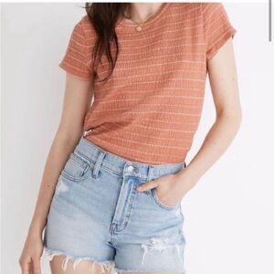 New Madewell Smocked Shrunken Shirttail Striped Tee Size Med